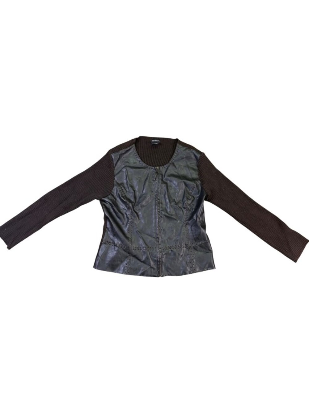 George Ladies Black Faux Leather & Knit Jacket With Zip Front Size L - Picture 2 of 6